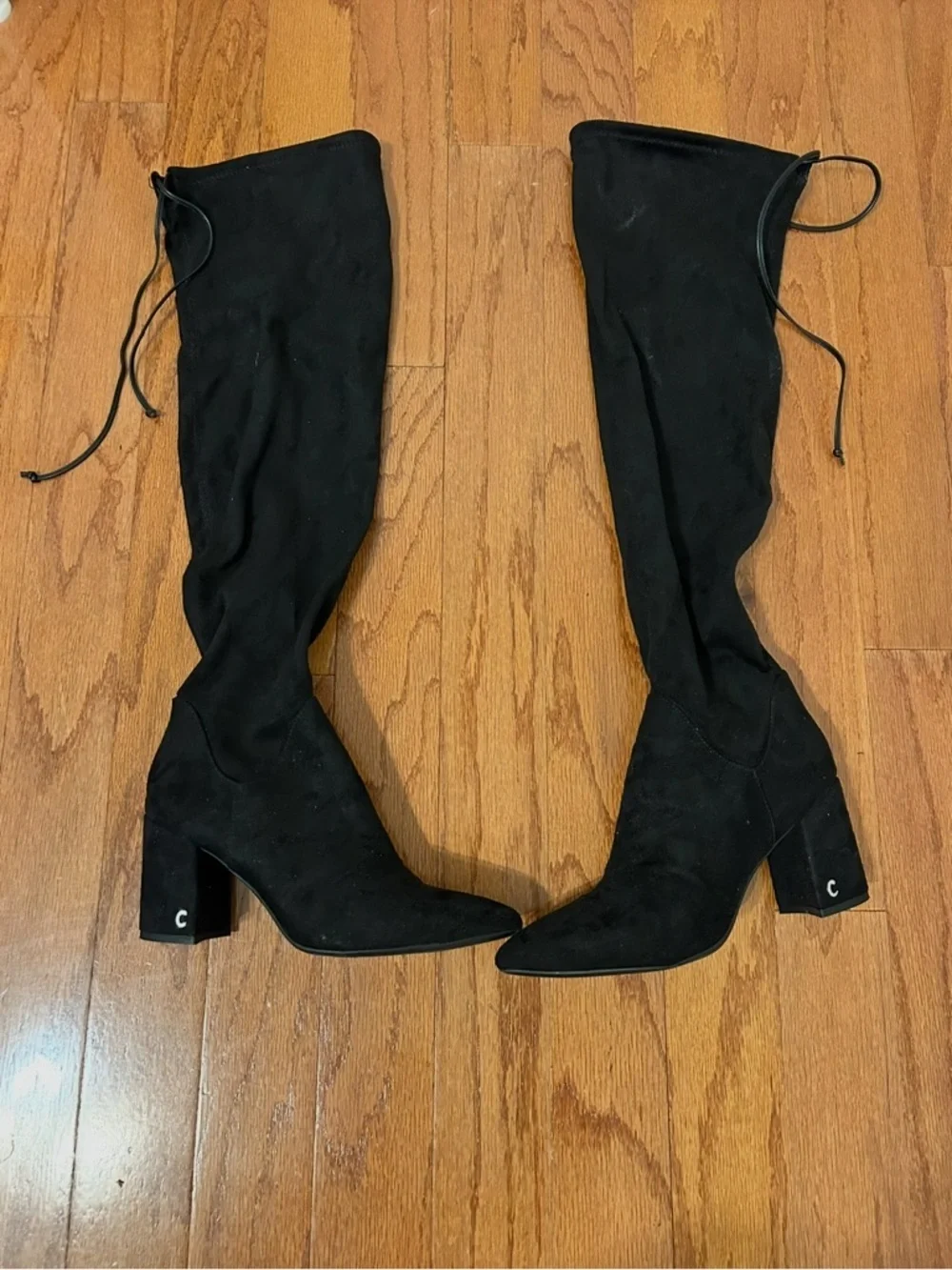 Circus By Sam Edelman Black Over The Knee Boots Chunky Heel Tie Back 8